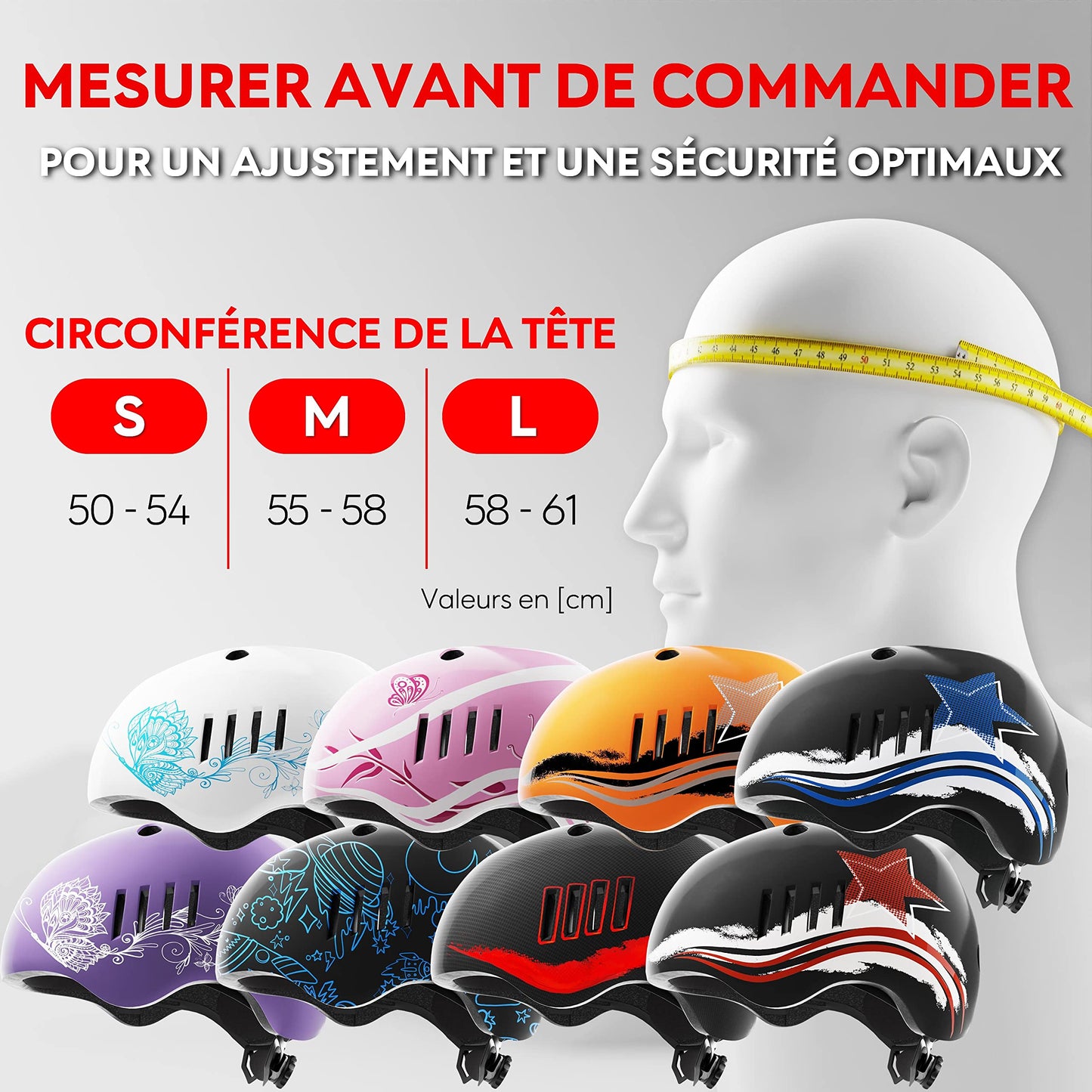 SKATEWIZ Casque Velo Homme, Femme, Enfant - Casque Trottinette, BMX, Roller, skeatbord - Casques de vélo - Casque vélo Femme Casque vélo Homme - Safeguard L - 57-61cm Étoile Noire-Rouge