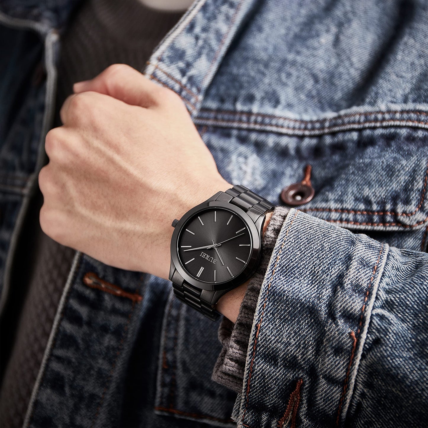 BUREI Montres à Quartz pour Hommes d'affaires minimalistes en Acier Inoxydable étanche à l'eau pour Homme