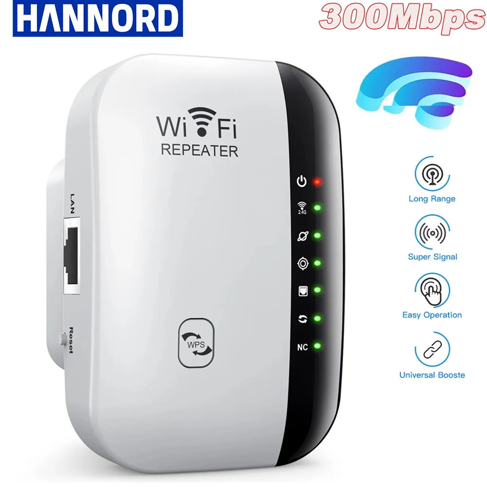 Hannord-Répéteur WiFi sans fil, 300Mbps, 2.4G, Routeur haute vitesse, Stérilisation d'extension, Répéteur de réseau WiFi 11N, Booster pour PC