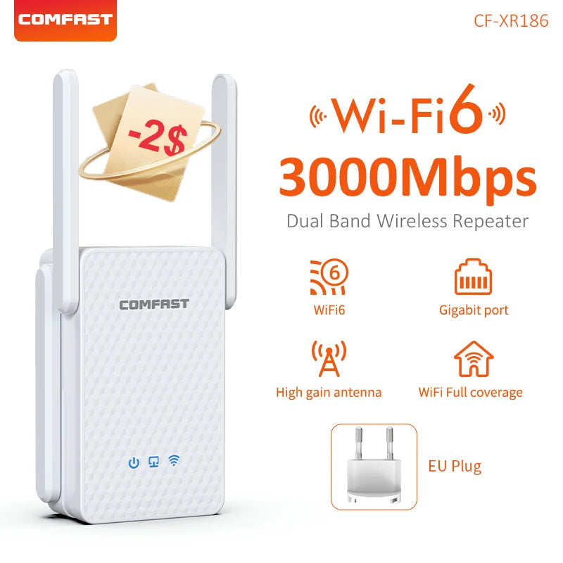 AX3000 Wifi 6 Repeater Gigabit Wireless Extender Dual Band 2.4&5Ghz  4 Antenna Wi-fi Router Long Range Wlan Signal Amplifer Home