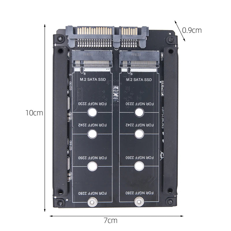 JBOD 2 Port B+M Key M.2 SATA SSD to SATA3.0 6Gb 2.5" Adapter Riser Card with Metal Case Enclosure for 2230 2242 2260 2280 M2 SSD